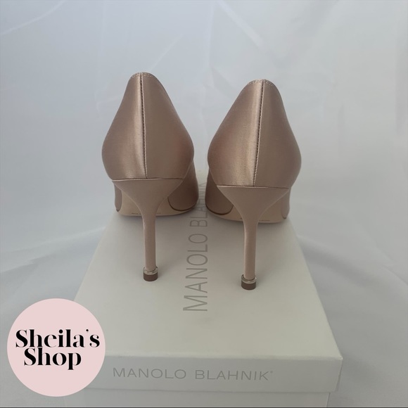 NIB Manolo Blahnik Hangisi 90 Satin Pumps 37 Nude - Picture 5 of 9